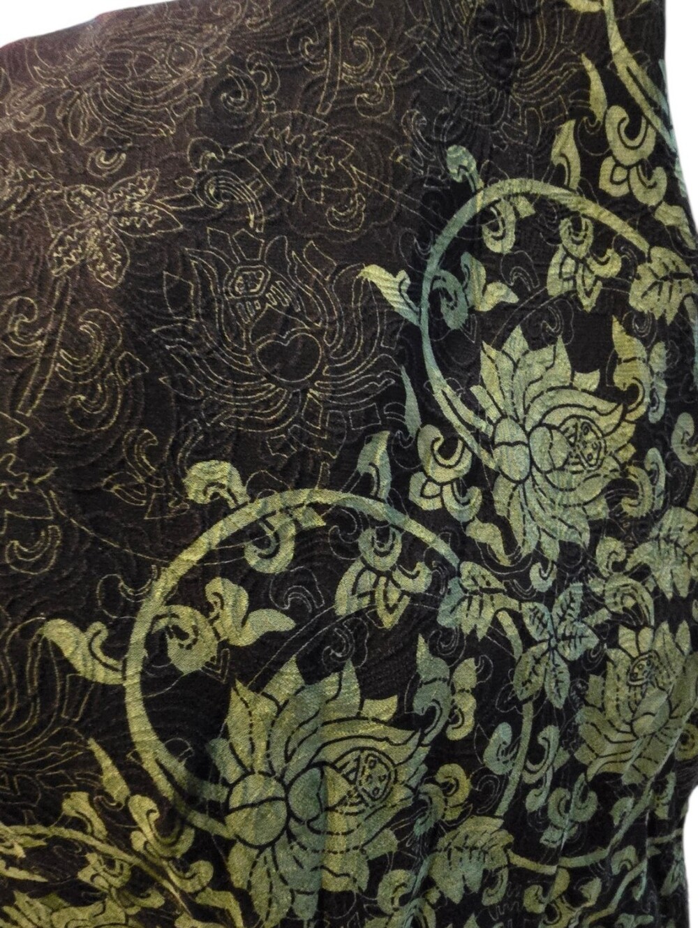 Vintage 90s Citron Santa Monica 100% Silk Floral Maxi Skirt Black Lime Green XL - Picture 11 of 14